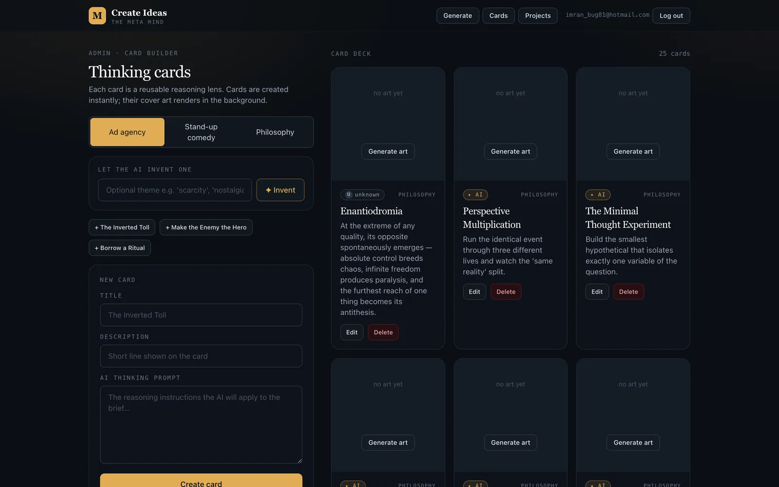 The card builder — reasoning lenses documented as an editable, AI-extendable deck